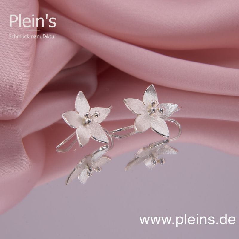 Blumen Ohrringe, Jasmin Blüte Silber